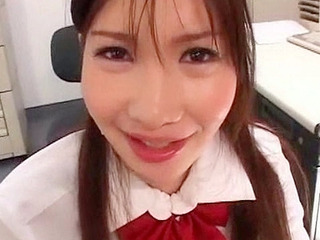 Jizz-soaked schoolgirl from Tokyo reveals her nippon nuts to a hard asian cock.